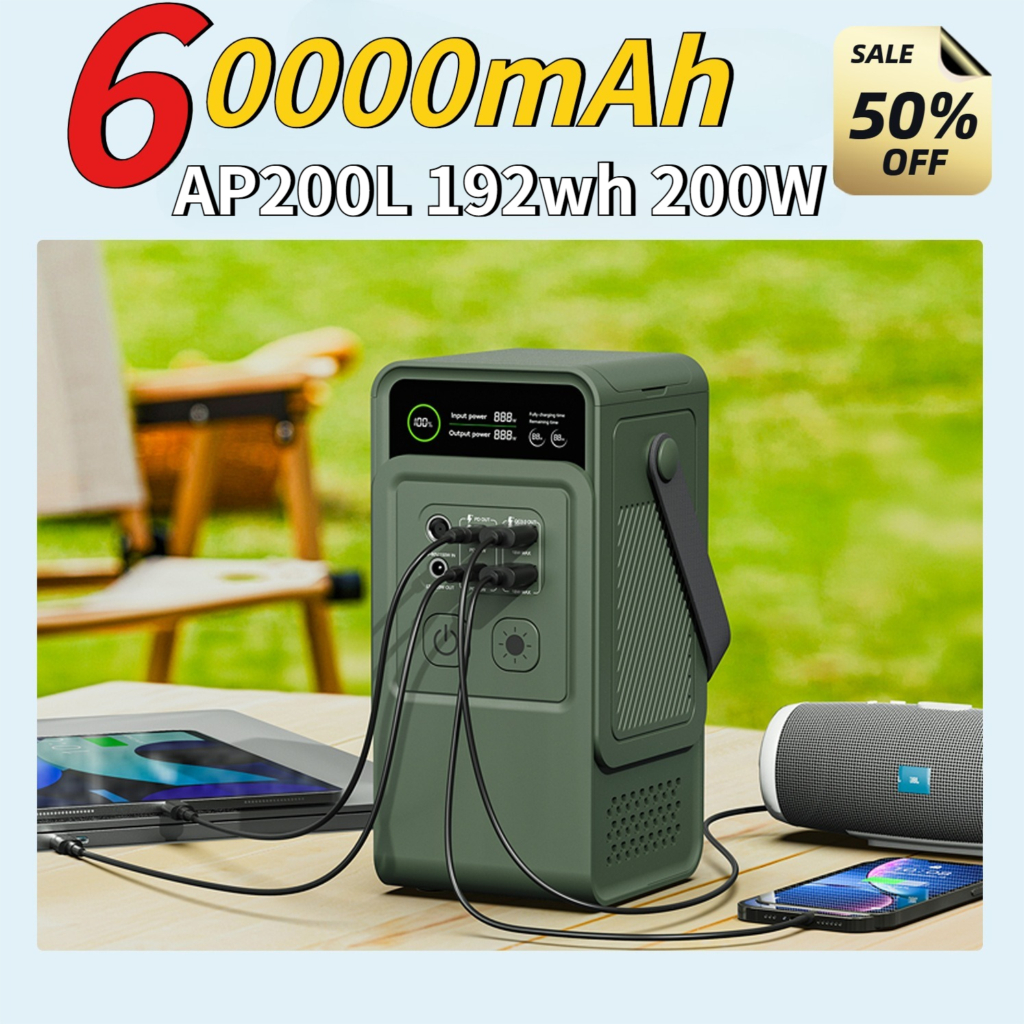 Outdoor Power Generator - 60000mAh 200W 192Wh Camping Power Station