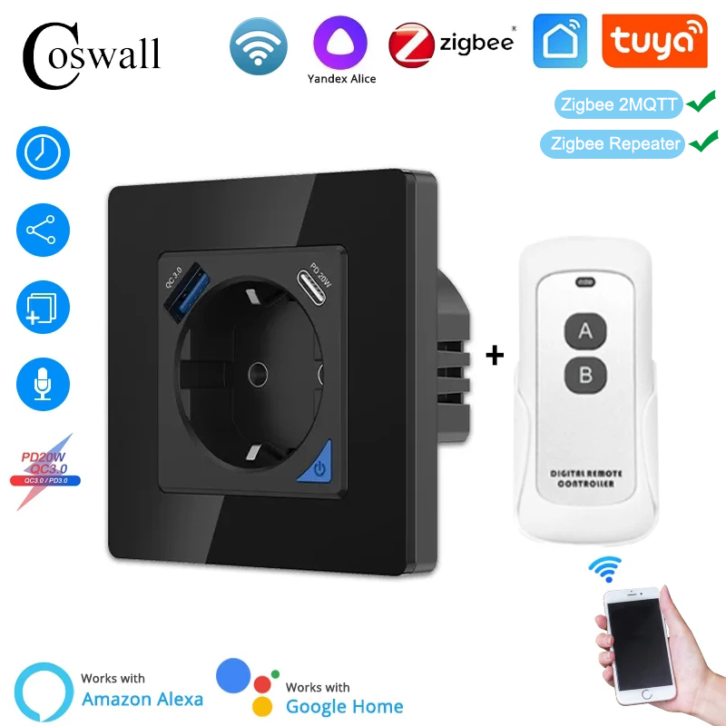 Outdoor Usb Power Outlet - Coswall Alice Glass Zigbee Tuya Smart