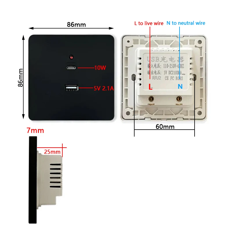 Black Universal Wall USB C Soc - Outdoor Usb Power Outlet review and price